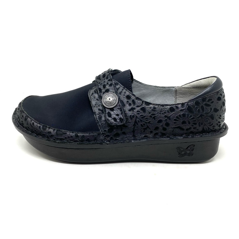 Alegria DEN-435W Women Black Embossed Leather Neoprene Casual Shoes